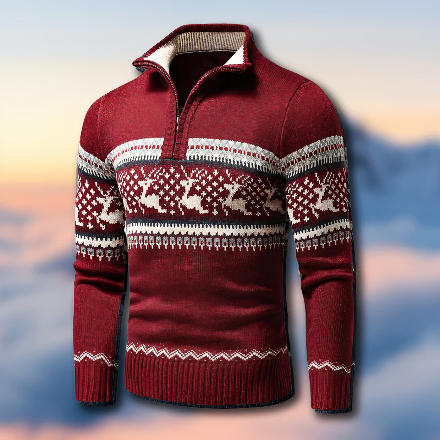 Pull homme à col zippé 1/4 Fair Isle