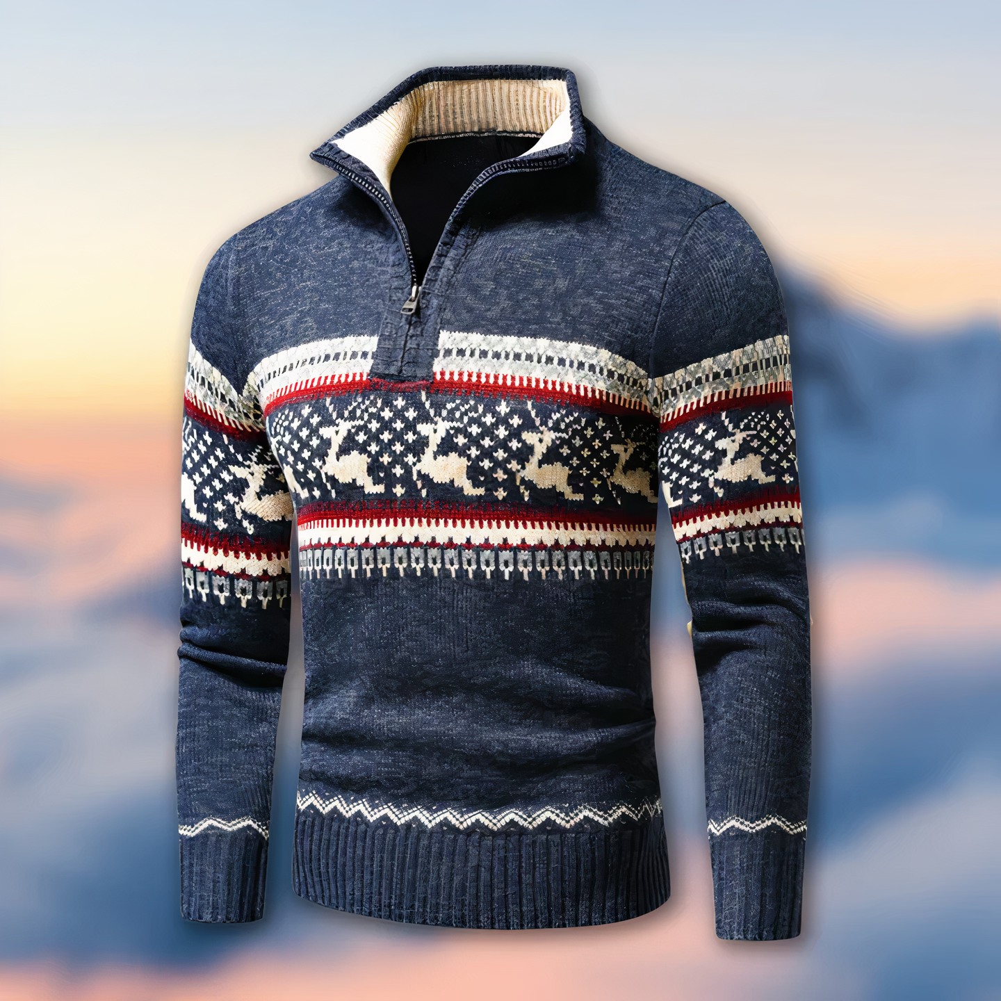 Pull homme à col zippé 1/4 Fair Isle