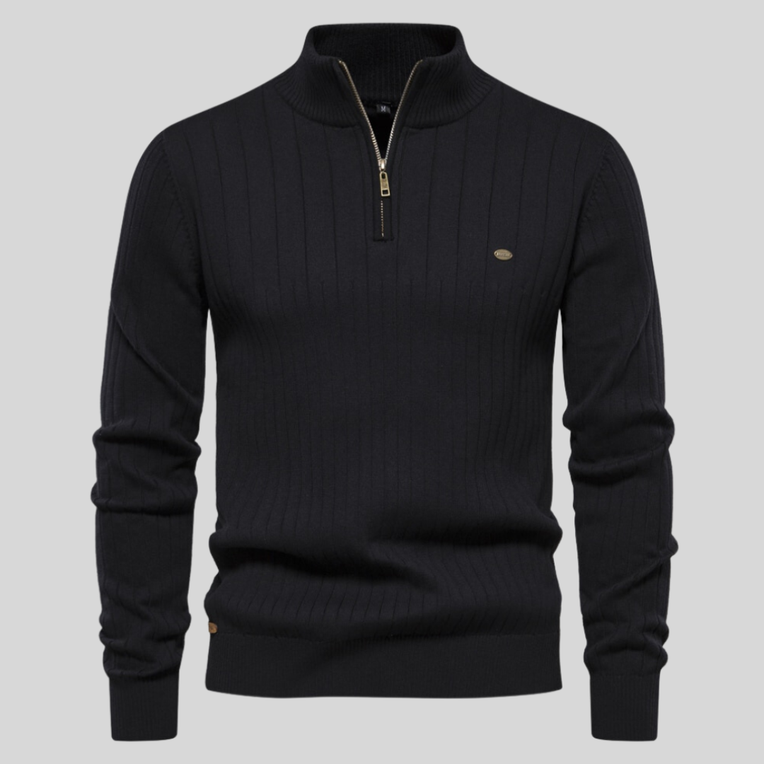 Pull homme à demi-zip en maille côtelée