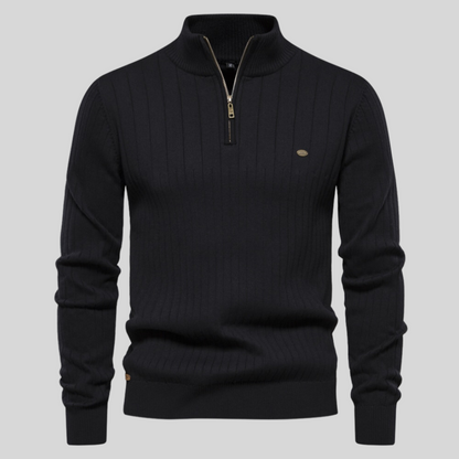 Pull homme à demi-zip en maille côtelée