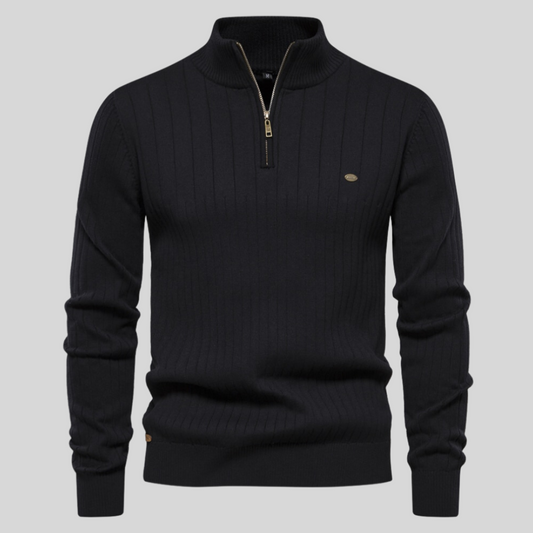 Pull homme à demi-zip en maille côtelée