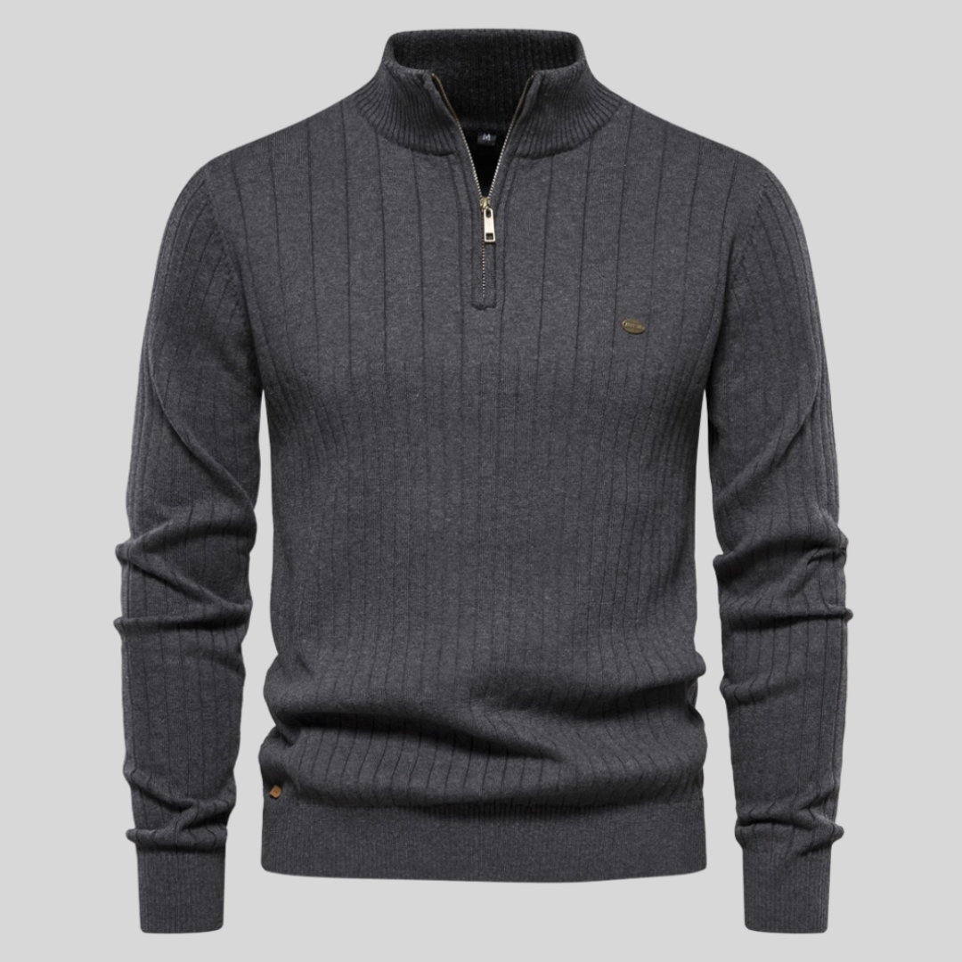 Pull homme à demi-zip en maille côtelée