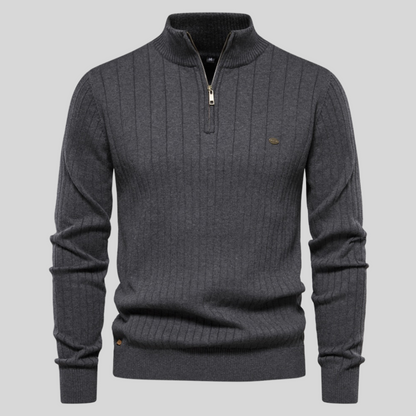 Pull homme à demi-zip en maille côtelée