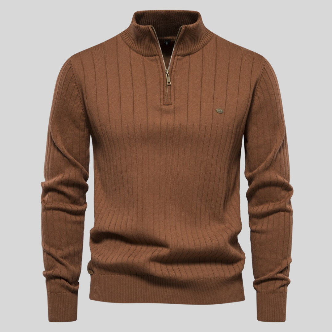 Pull homme à demi-zip en maille côtelée