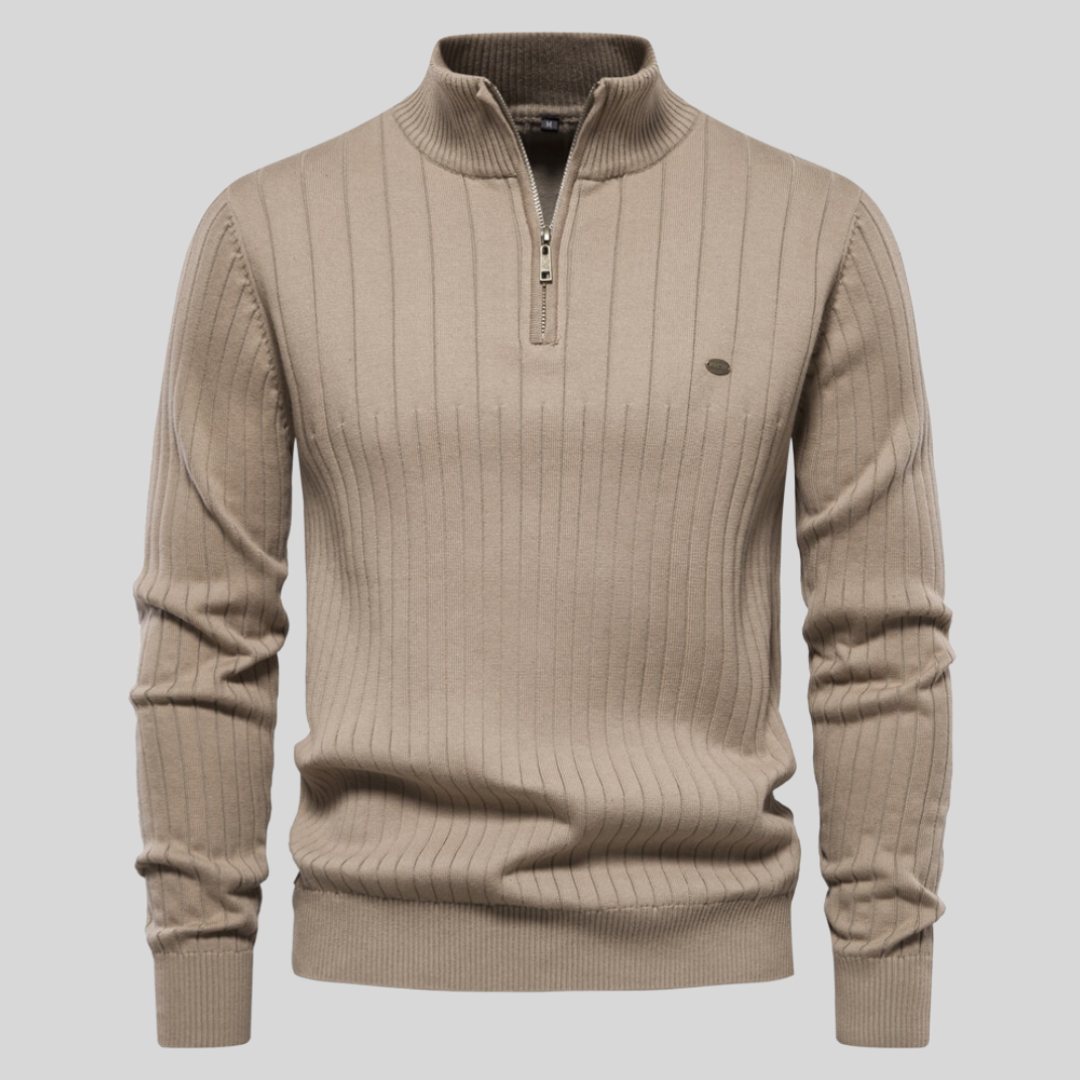 Pull homme à demi-zip en maille côtelée