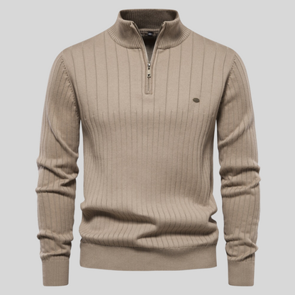Pull homme à demi-zip en maille côtelée