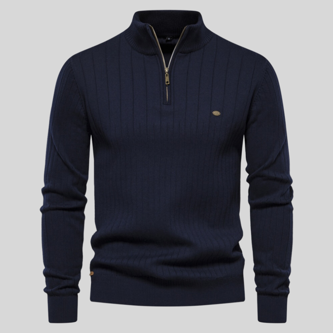 Pull homme à demi-zip en maille côtelée