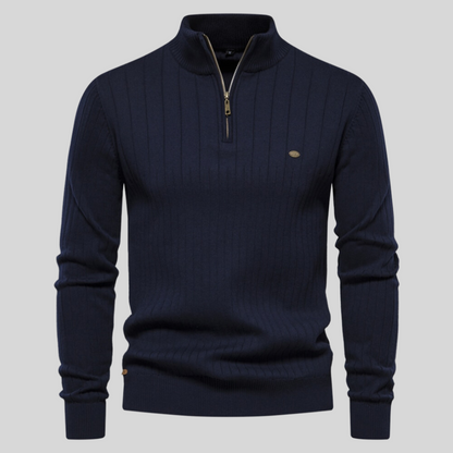 Pull homme à demi-zip en maille côtelée