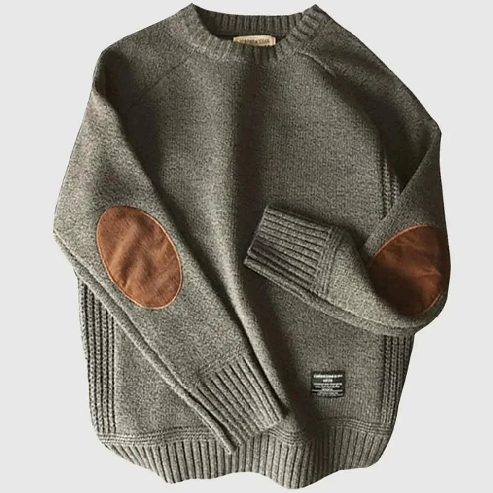 Pull homme col rond à coudières