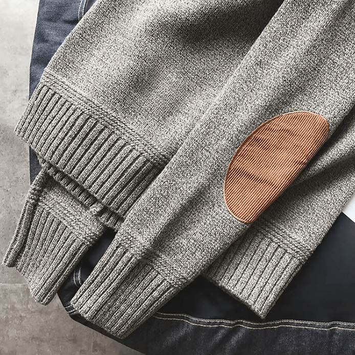 Pull homme col rond à coudières