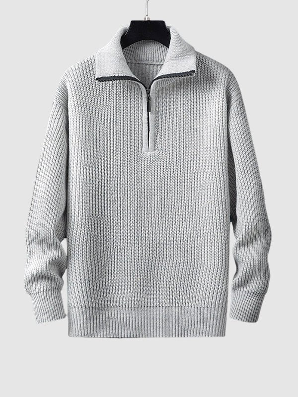 Pull homme en maille côtelée à col zippé 1/4