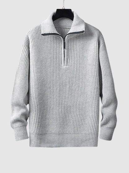 Pull homme en maille côtelée à col zippé 1/4