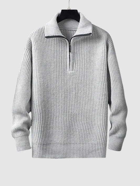 Pull homme en maille côtelée à col zippé 1/4