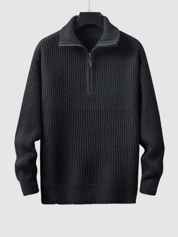 Pull homme en maille côtelée à col zippé 1/4
