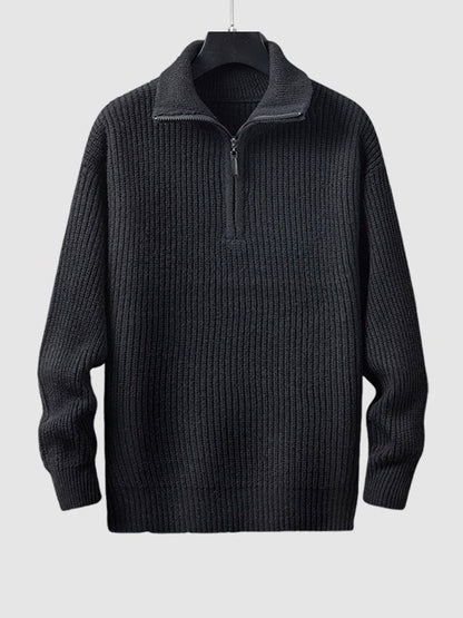 Pull homme en maille côtelée à col zippé 1/4