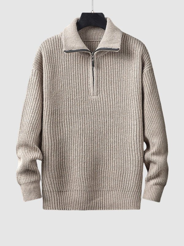 Pull homme en maille côtelée à col zippé 1/4