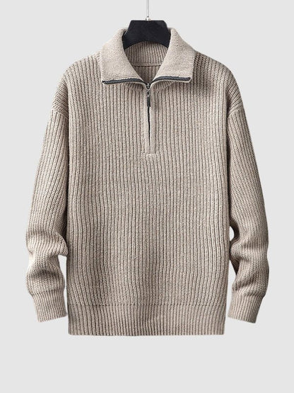 Pull homme en maille côtelée à col zippé 1/4