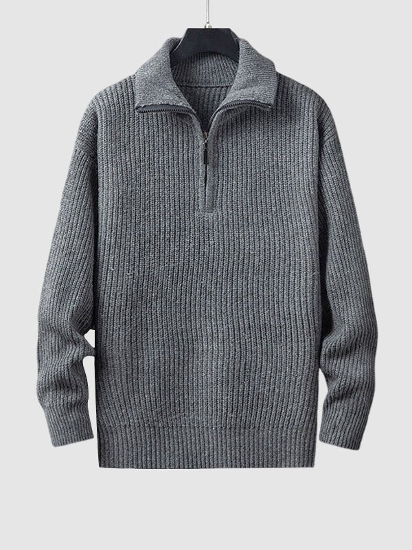 Pull homme en maille côtelée à col zippé 1/4