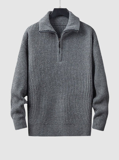 Pull homme en maille côtelée à col zippé 1/4
