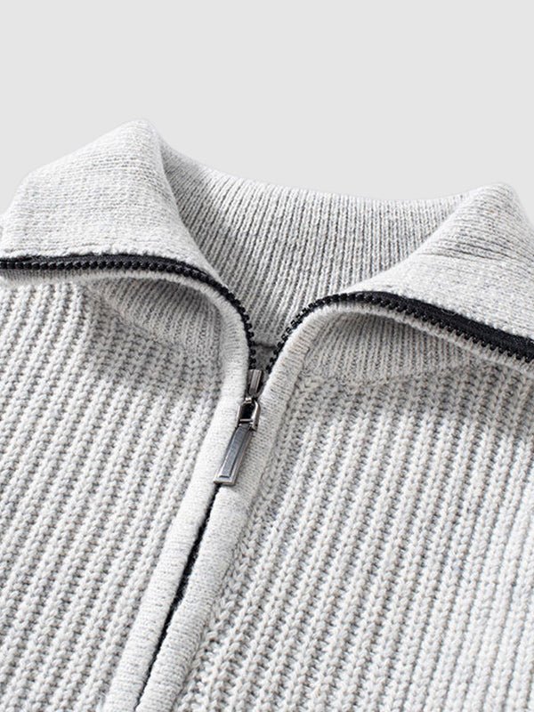 Pull homme en maille côtelée à col zippé 1/4
