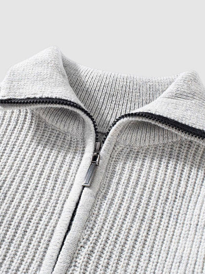 Pull homme en maille côtelée à col zippé 1/4