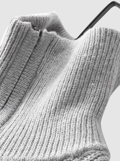 Pull homme en maille côtelée à col zippé 1/4