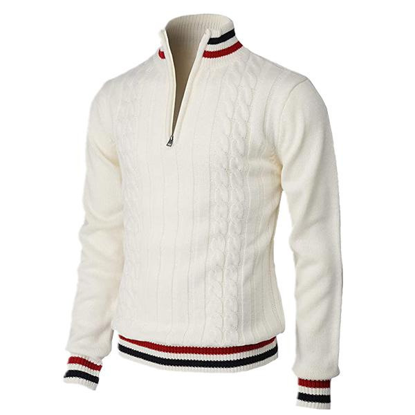 Pull homme en maille torsadée à col zippé 1/4