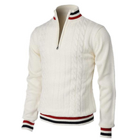Pull homme en maille torsadée à col zippé 1/4