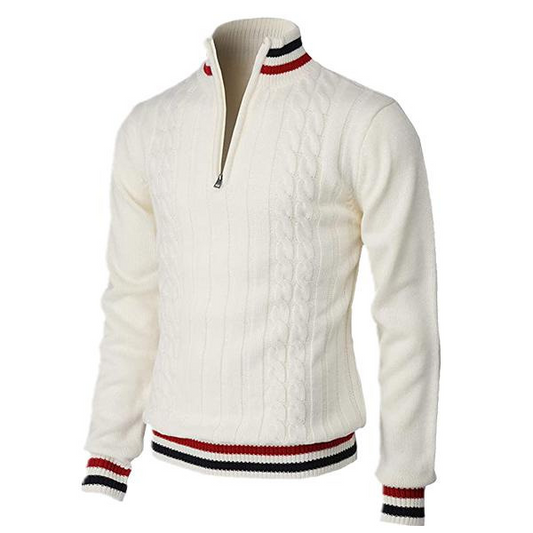 Pull homme en maille torsadée à col zippé 1/4