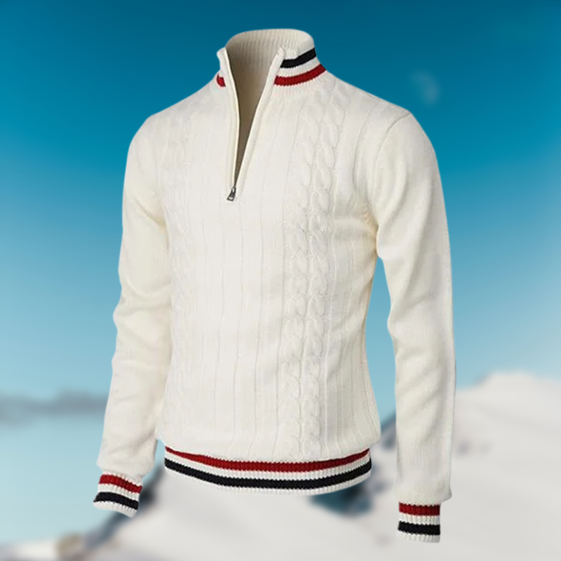 Pull homme en maille torsadée à col zippé 1/4