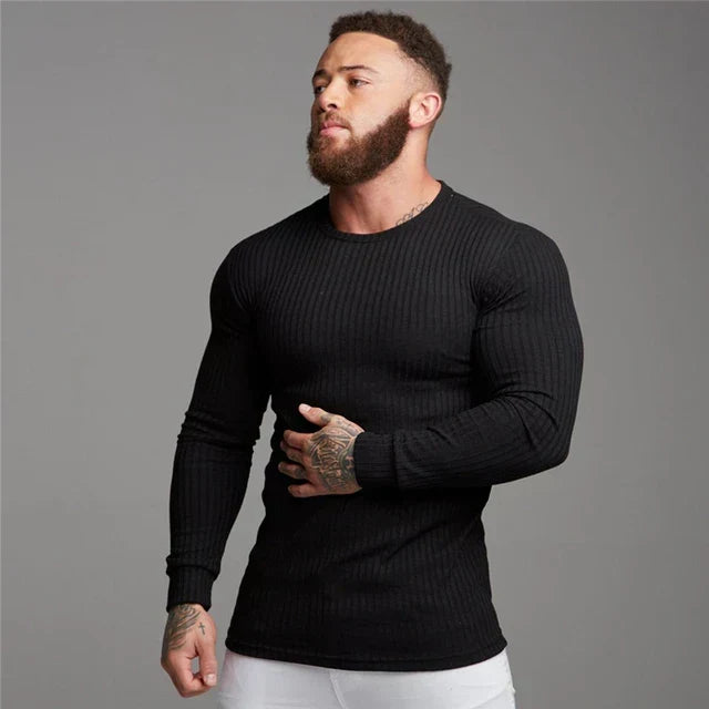 Pull homme slim à col rond côtelé