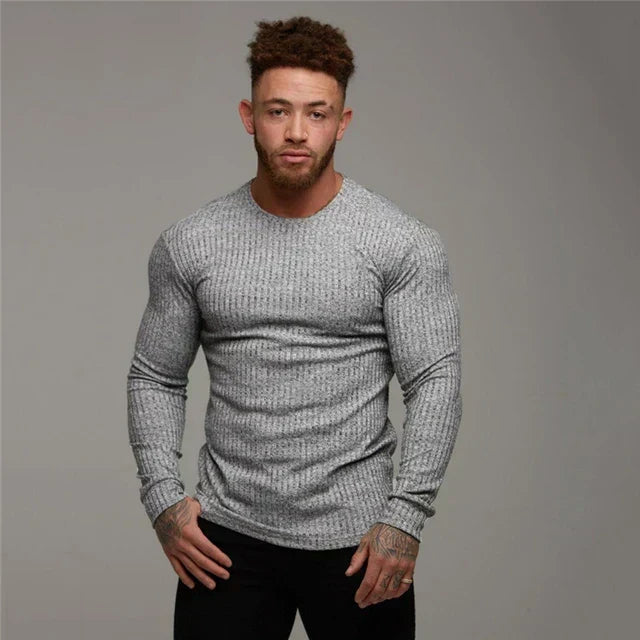 Pull homme slim à col rond côtelé