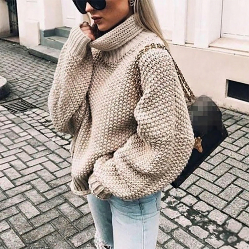 Pull oversize à col roulé en grosse maille pour femme
