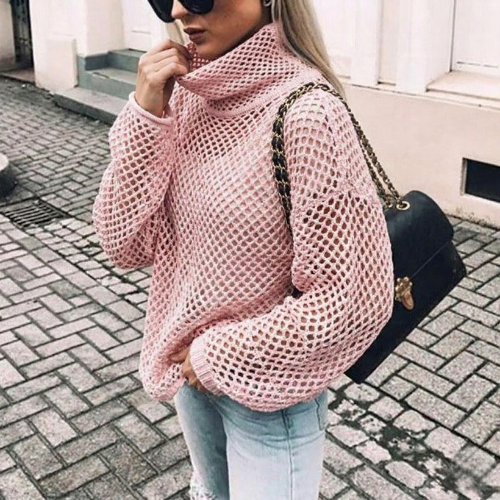 Pull oversize à col roulé en grosse maille pour femme
