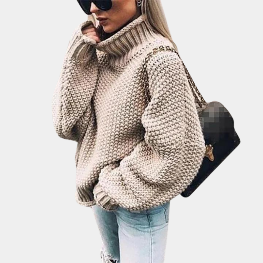 Pull oversize à col roulé en maille pour femme