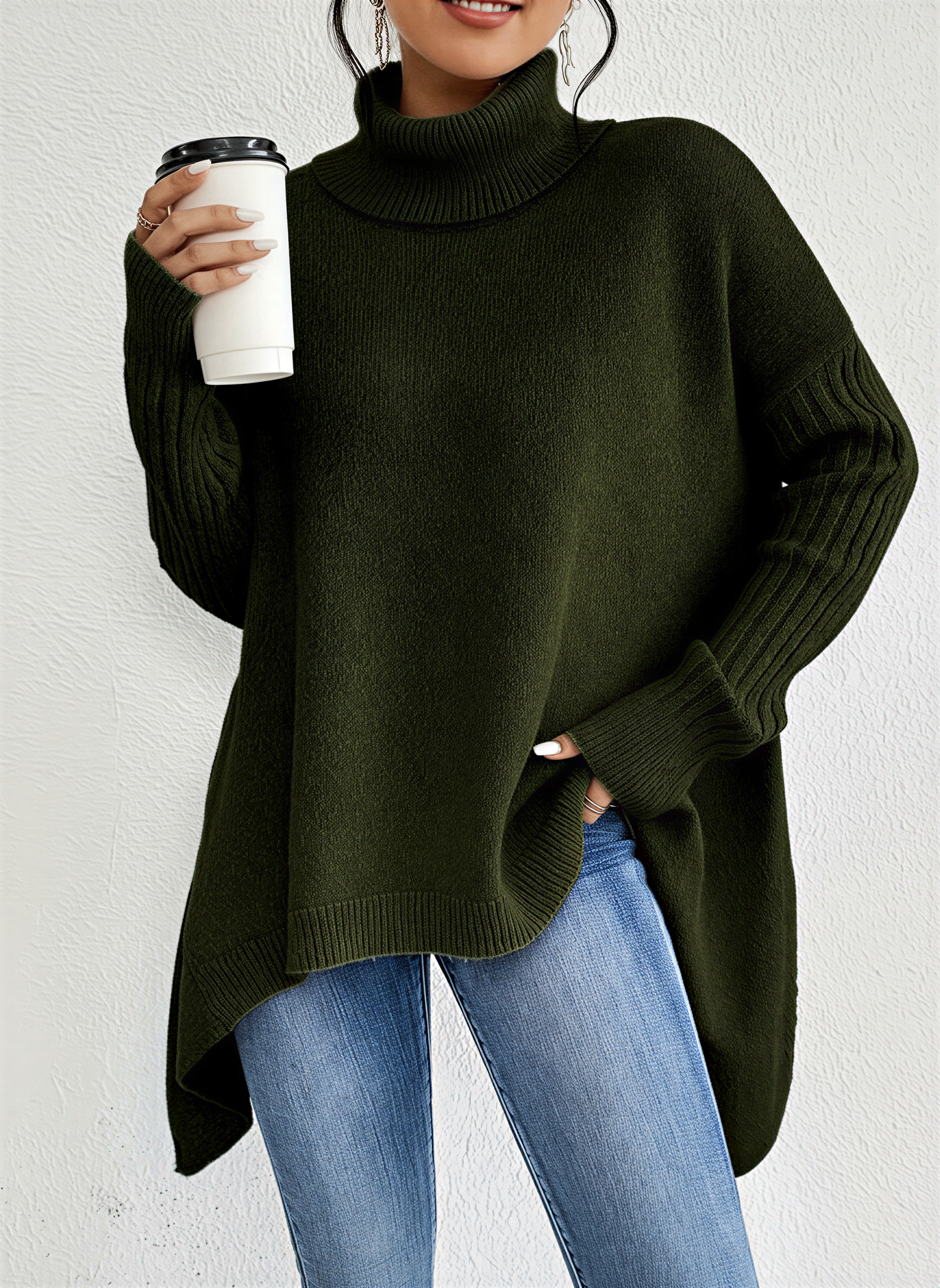 Pull oversize à col roulé pour femme