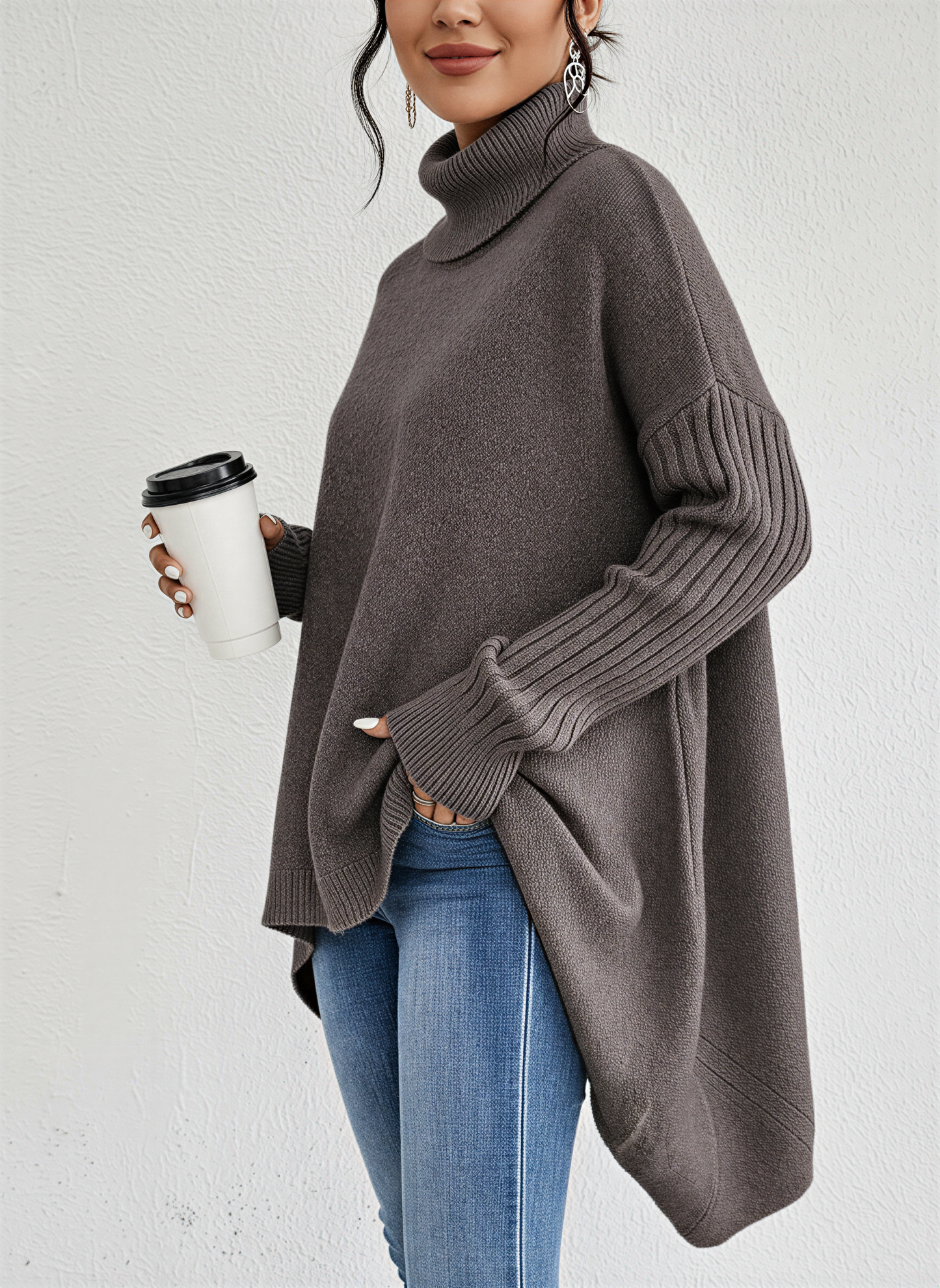 Pull oversize à col roulé pour femme