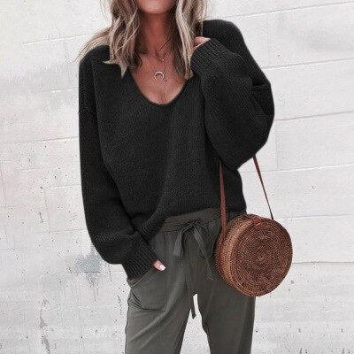 Pull oversize à col V pour femme