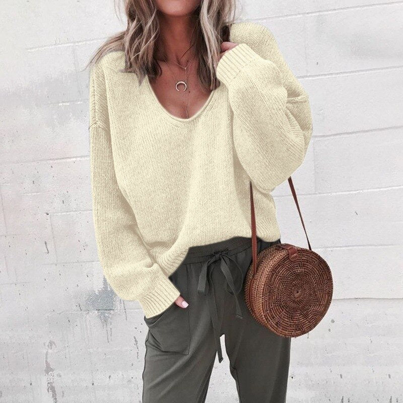 Pull oversize à col V pour femme