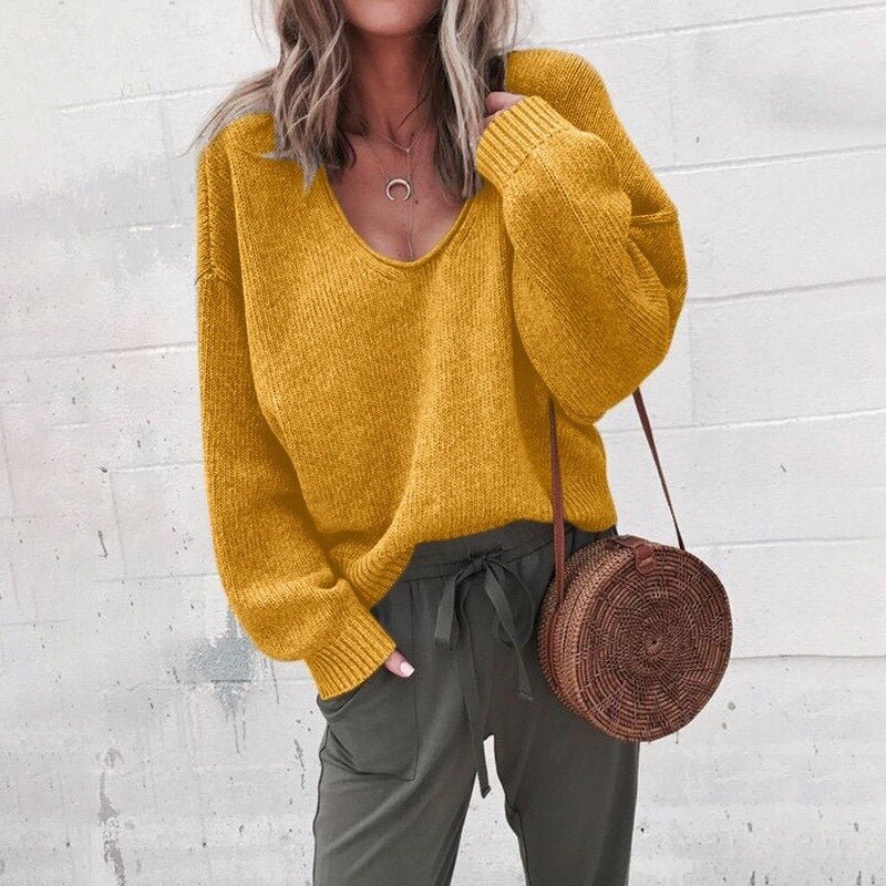 Pull oversize à col V pour femme