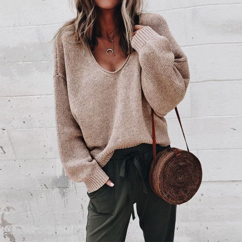 Pull oversize à col V pour femme