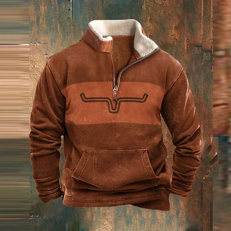 Pull polaire western à col zippé 1/4 pour homme