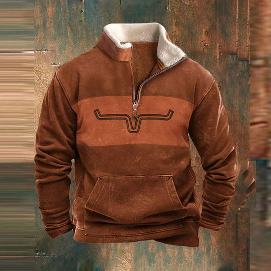 Pull polaire western à col zippé 1/4 pour homme
