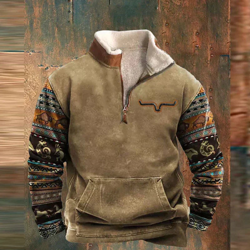Pull polaire western à col zippé 1/4 pour homme