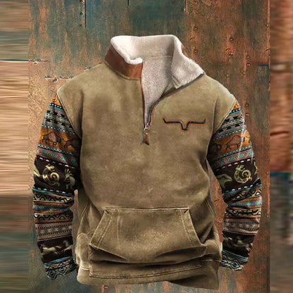 Pull polaire western à col zippé 1/4 pour homme