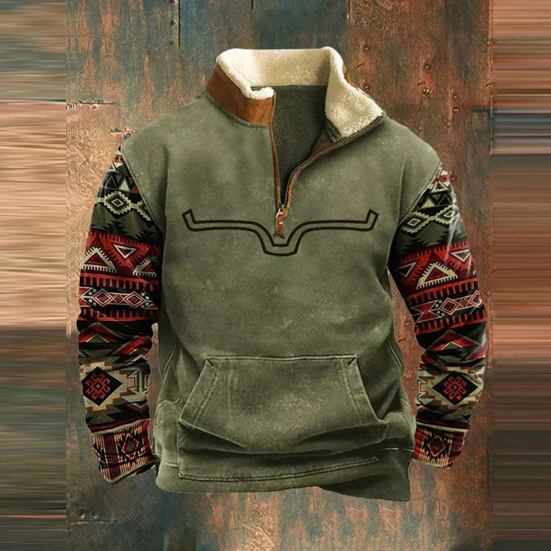 Pull polaire western à col zippé 1/4 pour homme