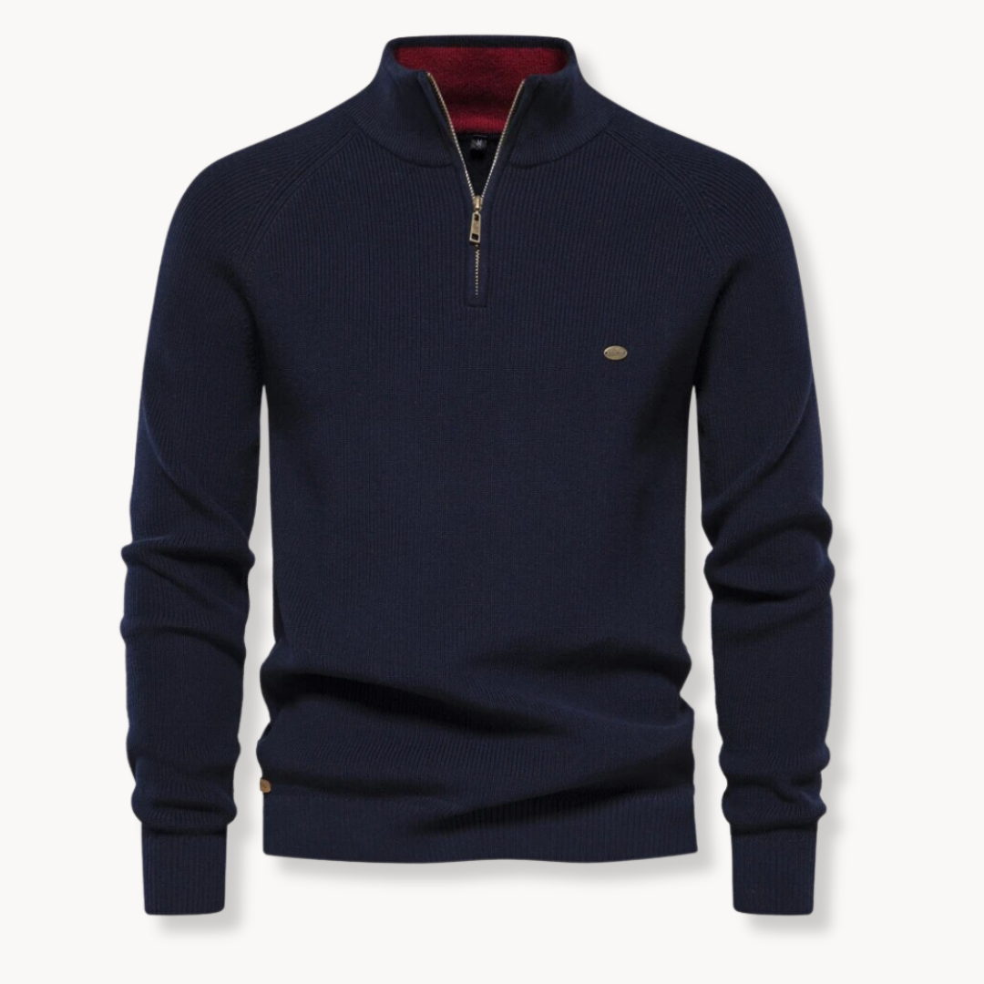 Pull pour homme en maille côtelée à demi-zip