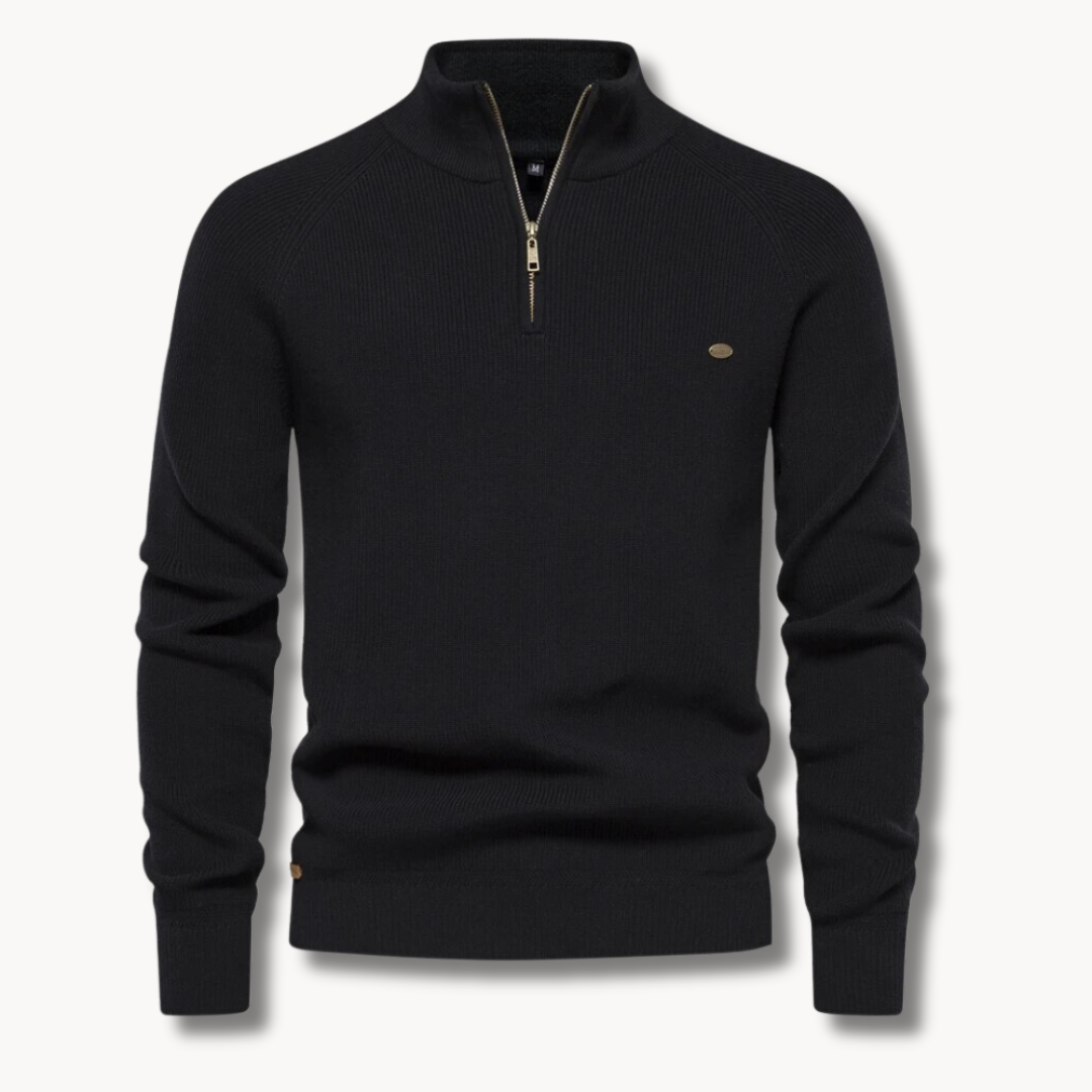 Pull pour homme en maille côtelée à demi-zip
