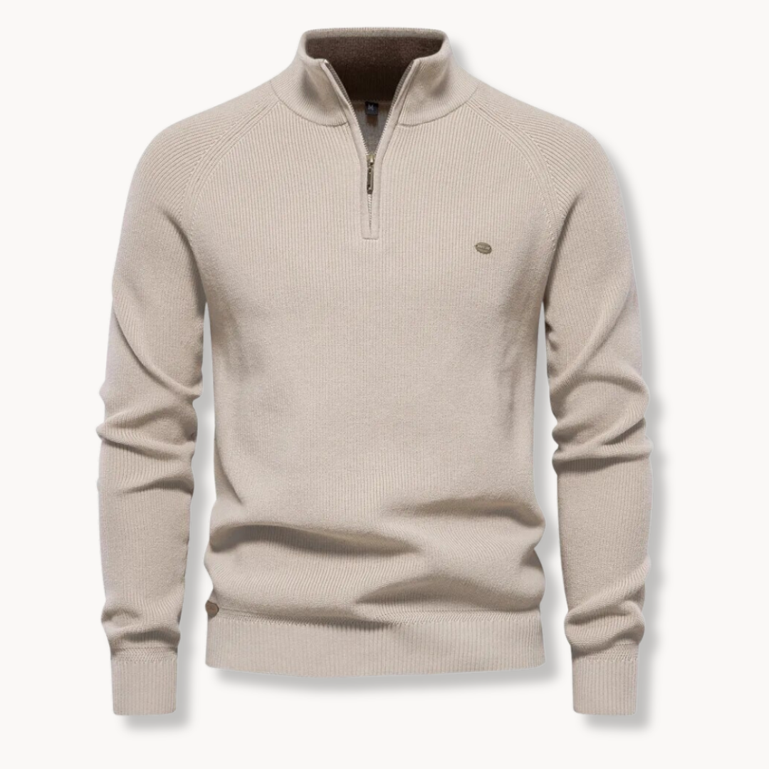 Pull pour homme en maille côtelée à demi-zip
