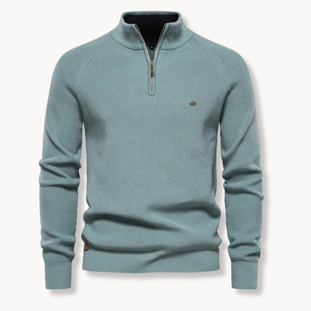 Pull pour homme en maille côtelée à demi-zip